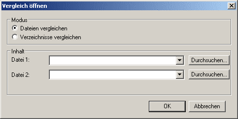 Benutzerreferenz Menü "Datei" 43 Im Bereich "Modus" können Sie auswählen, ob ein Datei- oder Verzeichnisvergleich geöffnet werden soll.