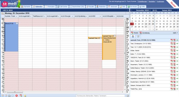 5.. Zuweisung aus dem Kalender (nur mit Comfort Konto möglich) Mit dem samedi Comfort-Konto können die Zuweiser direkt aus der Registerkarte Kalender die Zuweisung tätigen.