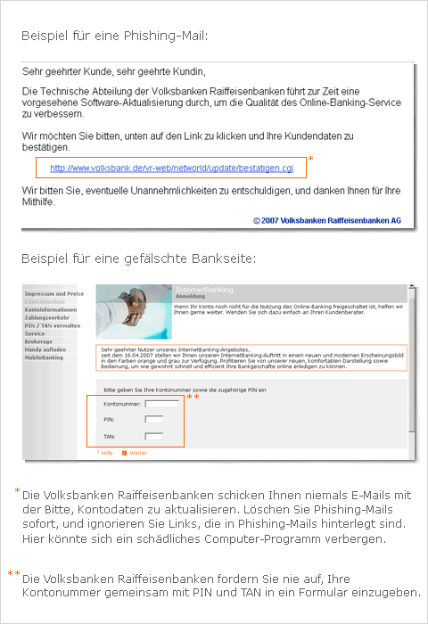 Abbildung 3 Phishing Mail Deutsche Volksbank, www.
