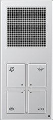 Die Audio-Innenstation Standard zur Aufputzmontage überzeugt durch ihre kompakte Bauform. Im Design der Serie A ist eine Installation ohne oder mit frei wählbaren Designrahmen möglich.