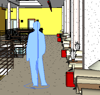 Aktivieren der Spiegelungseigenschaften für RPC-Figuren 17 Öffnen Sie die Ansicht 03 - Floor Public 3D. Die menschlichen Figuren werden in der 3D-Ansicht in der Renderszene angezeigt.