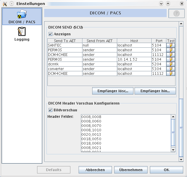 Öffnen, Empfangen und Verwalten Abbildung 1.3: Konfiguration der DICOM Tools 2/2 1.