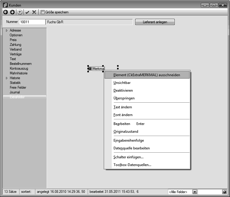 10 Toolbox und Maskeneditor Abbildung 10.2: Beispiel Toolbox-Editor Anschließend wird zur Seite Adresse gewechselt.