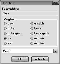 11 Spezielle Funktionen Der wie -Operator wird für den Vergleich alphanumerischer Felder verwendet.