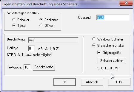 an E. angeschlossen Kann mit Maus oder Taste (Hotkey) betätigt werden Mit Run CPU (startet von VISU aus