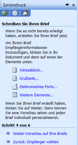 Seite 3/7 8. Klicken Sie auf der rechten Seite auf Weiter:Schreiben Sie Ihren Brief. 9. Klicken Sie auf Weitere Elemente.