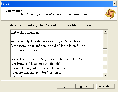 IBIS 25 läuft also nicht mehr unter MS-Windows 98 und älter!