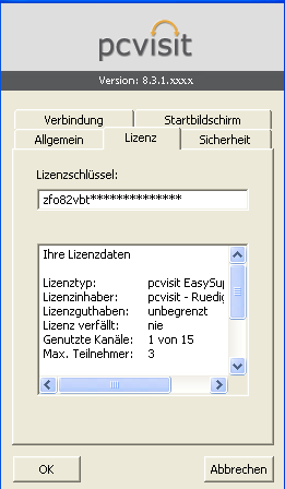 6.4 Lizenz Hier können Sie einen bereits existierenden Lizenzschlüssel durch einen neuen ersetzen. Die Eingabe eines neuen Lizenzschlüssels kann hier erfolgen.