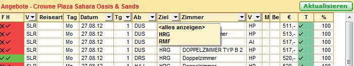 Auswahlmöglichkeit beim ZIEL in der Angebotsliste Hotels in manchen Destinationen können über mehrere Flughäfen erreicht werden wie z.b. in Tunesien.