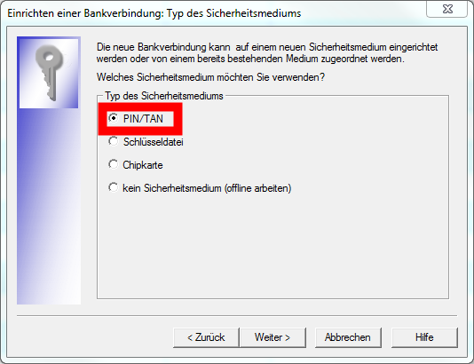 Wählen Sie PIN/TAN als