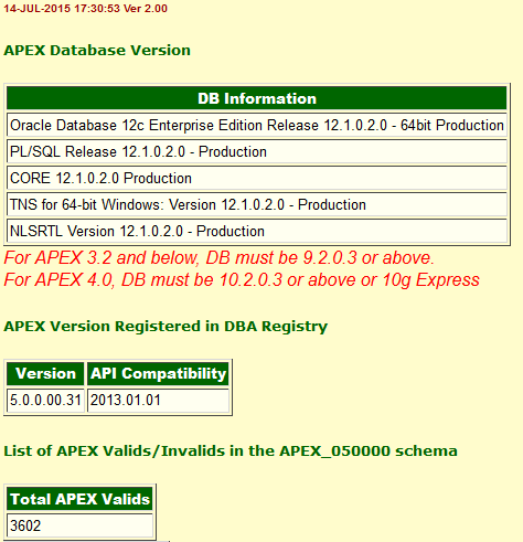 Überprüfungsskript Im APEX Ordner: apex\utilities\support finden Sie nun ein Skript mit Namen: apex_verify.