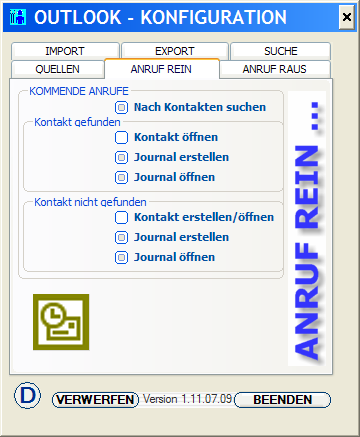 Einstellungen zu hereinkommenden Anrufen In der Karteikarte ANRUF REIN können Sie Einstellungen vornehmen, welche das Verhalten von ActiPOINT in Verbindung mit Outlook bei hereinkommenden Anrufen