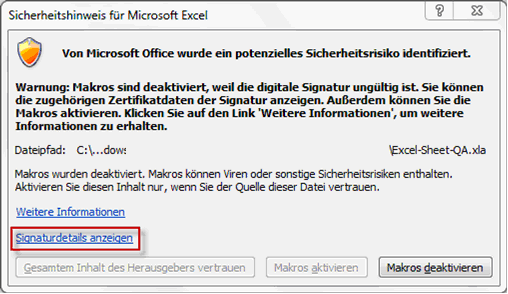 7 Nutzung des Stromwerken-Zertifikats Sollten die Sicherheitseinstellungen in Excel auf Mittel oder Hoch stehen, so können Sie ein Zertifikat für den Excel-Sheet-Checker installieren.