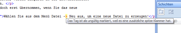 164 7. Setzen Sie den Cursor hinter die schließenden Anführungszeichen und geben Sie ein > ein, um das Anfangs-Tag <p> abzuschließen.