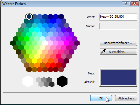 189 Tipp Über die Schaltfläche BENUTZERDEFINIERT können Sie die Farbe über die Rot, Grün- und Blauanteile definieren und so bspw. Farben mit einem vorgegebenen RGB-Wert auswählen. Abbildung 3.