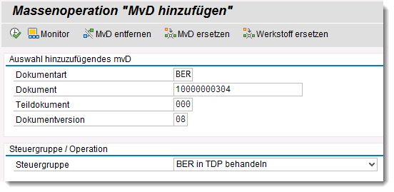 Der mvd Monitor Folgende Schritte sind durchzuführen: Aufruf der Funktion mvd entfernen. Erfassen des mvd welches aus den Konfiguration der Verwendungen entfernt werden soll.