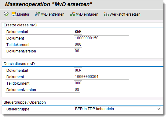 Der mvd Monitor 8.6 MvD ersetzen Über die Massenfunktion" mvd ersetzen" kann ein mvd in den Verwendungen durch ein anderes ersetzt werden.