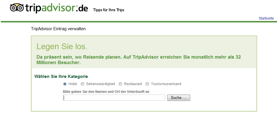 Einloggen Unter http://www.tripadvisor.de/owners können Sie sich einloggen.