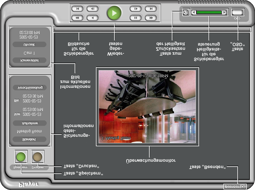 Remote Administration System Anhang: MiniBank-Selfplayer HINWEIS: Für den Computer, auf dem das Wiedergabeprogramm ausgeführt wird, wird eine Mindestkonfiguration mit einem 800 MHz Pentium III