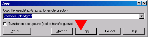 Mit dem linken Verzeichnis kann nun zu dem Verzeichnis navigiert werden, das die zu übertragende Datei enthält. (Namensschema siehe Abschnitt 5. z.b.: 2008.02.24_g_arching.