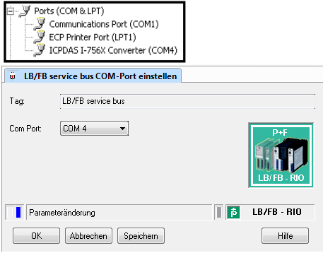 5. Stellen Sie den richtigen COM-Port ein: COM-Port entsprechend dem Port aus dem Geräte-Manager einstellen und Speichern/OK Der Geräte-Manager lässt sich unter Windows über Ausführen devmgmt.