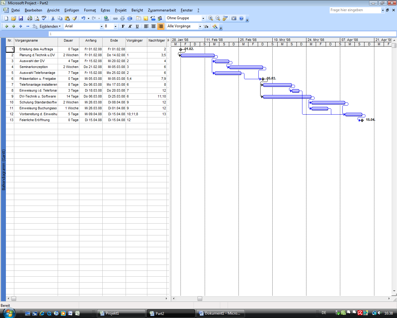 2.4 Bildschirmaufbau/Ansichten von Microsoft Project Die Projektinformationen stellt Microsoft Project in verschiedenen Ansichten dar.