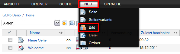 5.3 Arbeiten mit Dateien und Bilder 5.3.1 Arbeiten mit Bilder Jede Datei mit der Endung.jpg,.gif,.png und.bmp wird von Gentics Content.Node als Bild erkannt. Andere Bildformate, wie z. B..tiff,.