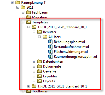 (TIROL_2011_GK28_Standard_10_1 und/oder TIROL_2011_GK31_Standard_10_1) in das Templates Verzeichnis der GeoOffice startzentrale (z.b.