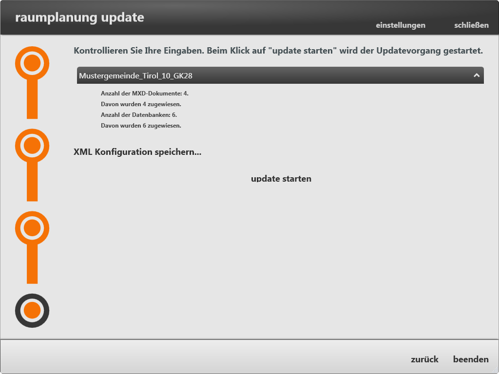 6.9.1.5 Update Starten (Projektupdate) Vor dem Update können Sie in diesem Dialogfenster noch einmal ihre Aktualisierungen überprüfen.