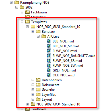 6.3.1.2 Projektvorlage NÖ Die Projektvorlagen für GeoOffice raumplanung Niederösterreich (NOE_2002_GK31_Standard_10_1 und NOE_2002_GK34_Standard_10_1) befinden sich im Unterverzeichnis.