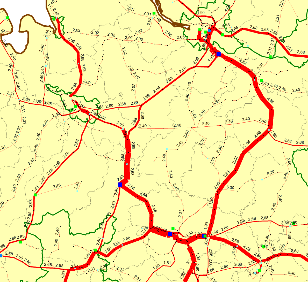 Bezugsfall BVWP 2030 - Planfall D (kostenoptimiertes Alpha) Streckenspezifische Trassenpreise in /km In diesem Planfall wird auf den 3gleisige n Ausbau Lüneburg Uelzen verzichtet; hierdurch werden