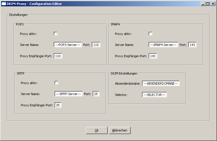 Kofigurations-Editor gestartet haben, öffnet sich ein Fenster, in dem Sie den Proxy für einzelne Protokolle aktivieren, bzw. die Namen oder IP-Adressen der verwendeten Mailserver angeben können.