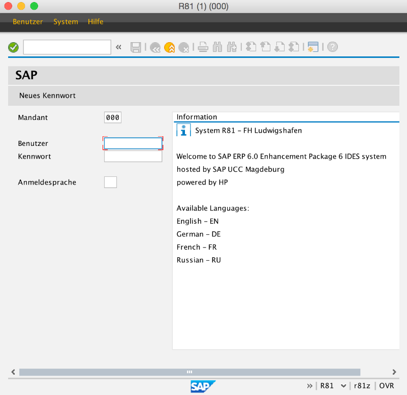 Nach dem Doppelklick auf SAP ERP sehen Sie nun den gewohnten Anmeldebildschirm von SAP ERP: Gemäß dem Fall, dass Sie auch andere SAP Verbindungen einrichten wollen, wiederholen Sie den oben