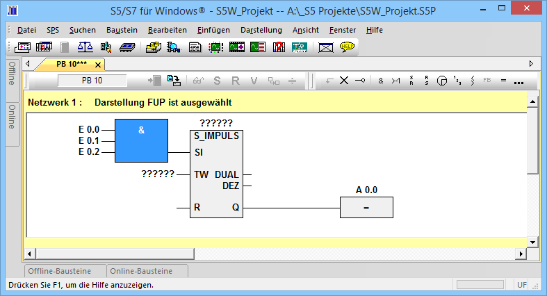 Seite 2-32 S5 für Windows Grundlagen Kapitel 2 Element in ein vorhandenes Netzwerk einfügen (FUP) Netzwerk vor dem Einfügen des zusätzlichen Elementes.