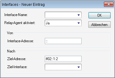IPv6 1 Interfaces: Ein DHCPv6-Relay-Agent leitet DHCP-Nachrichten zwischen DHCPv6-Clients und DHCPv6-Servern weiter, die sich in unterschiedlichen Netzwerken befinden.