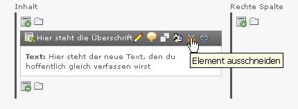 Ich kann mein Seiten-Inhaltselement speichern und schließen, weiter bearbeiten, kopieren und an anderer Stelle einfügen oder