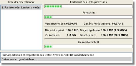 214 11. Im Fortschrittsfenster sehen Sie in Echtzeit, welche Operationen gerade vom Programm ausgeführt werden. 12. Beenden Sie den Assistenten und starten Sie den Computer neu.