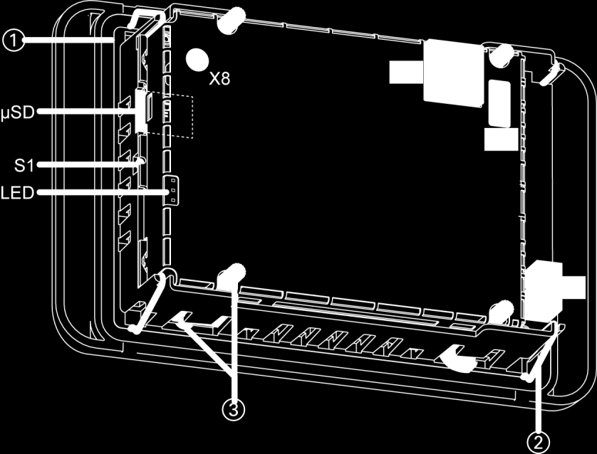 3.1.3. Übersicht ET2004 Abb. 3: Übersicht ET2004 (Rückseite) Pos. Bezeichnung Pos. Bezeichnung 1 Display 4,3 Zoll X1 Spannungsversorgung 2 Befestigungsklammer (2 Stk.) X3 USB 2.0 3 Drehriegel (4 Stk.