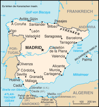 Spanien 17 Spanien (amtlich Königreich Spanien, spanisch Reino de España [ˈrejno ð(e) esˈpaɲa]) ist ein Staat mit einer parlamentarischen Erbmonarchie, der im Südwesten Europas liegt und den größten