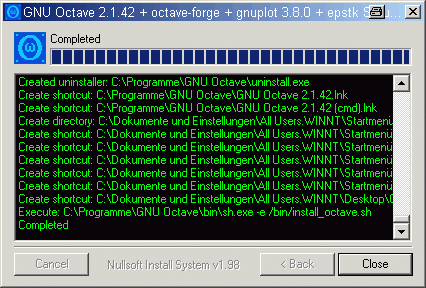 7 of 9 09/08/2006 11:05 AM Sie sollten jetzt irgendwo auf dem Desktop einen Icon mit dem GNU Octave for Windows Logo haben.