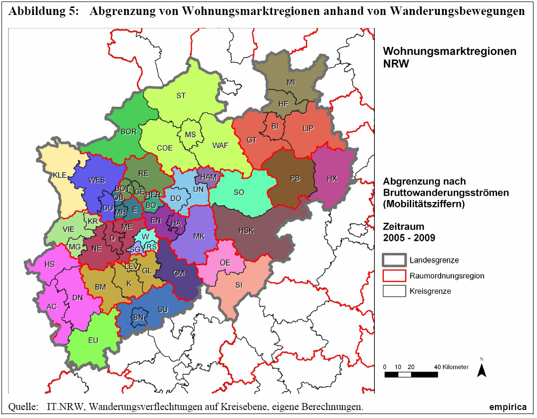 Wohnungsmarktregionen in Nordrhein-Westfalen Abgrenzung auf Kreisebene für die Wohnungsnachfrageprognose NRW bis 23 3 Juli 211 Ulrich Kraus NRW.