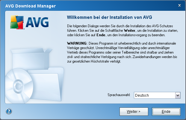 4. AVG Download-Manager AVG Download Manager ist ein einfaches Tool, mit dem Sie die geeignete Installationsdatei für Ihr AVG-Produkt auswählen können.