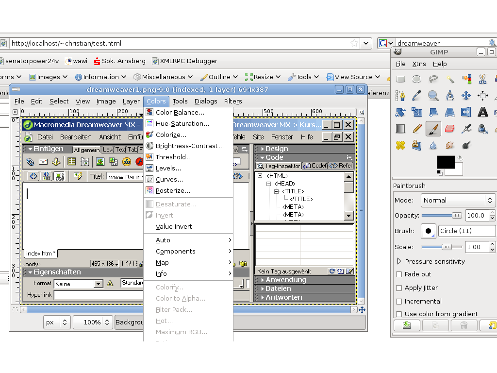 Abbildung 8: Die Arbeitsoberäche von The GIMP Colorpicker (XUL) Mit einem Click auf die Websiete kann der HTML Farbcode herausfgefunden werden. Measure It (XUL) Ein Bildschirmlineal für Firefox.