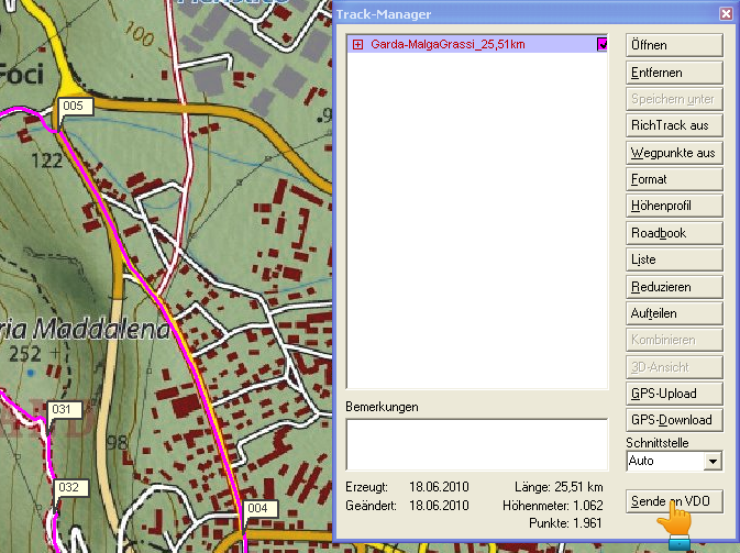 So übertragen Sie eine Karte und Ihren RichTrack vom PC auf das GPS Gerät: Wenn Sie einen Bike GPS Rich-Track inklusive Karte in Ihre RichTrack Factory Software auf Ihrem PC geladen haben, können Sie