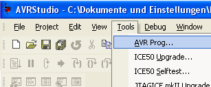 Seite: 12/16 Technische Beschreibung mysmartusb Version 2.11 Anwendung mit dem AVR Studio Version 4.12.498 Bei Verwendung mit dem AVR-Studio benutzen Sie AVR Prog unter dem Menüpunkt Tools.