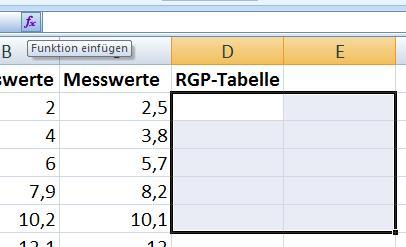 RGP-Tabelle erstellen Messwerttabelle muss vorhanden sein Freie Felder markieren: 2