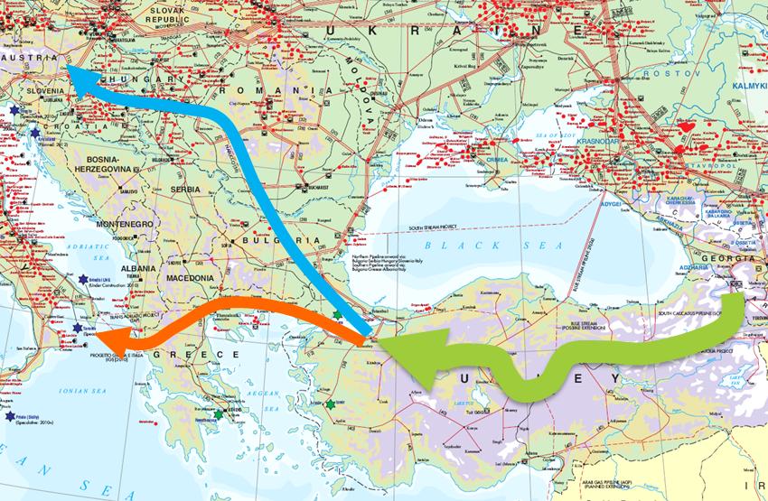 Erschließung kaspischer Gasquellen Envisaged opening of the Southern Gas Corridor combining the