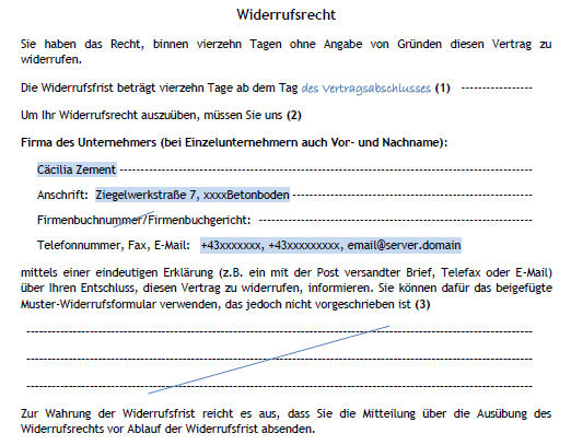 Das neue Widerrufsrecht (= Rücktrittsrecht) Auszug