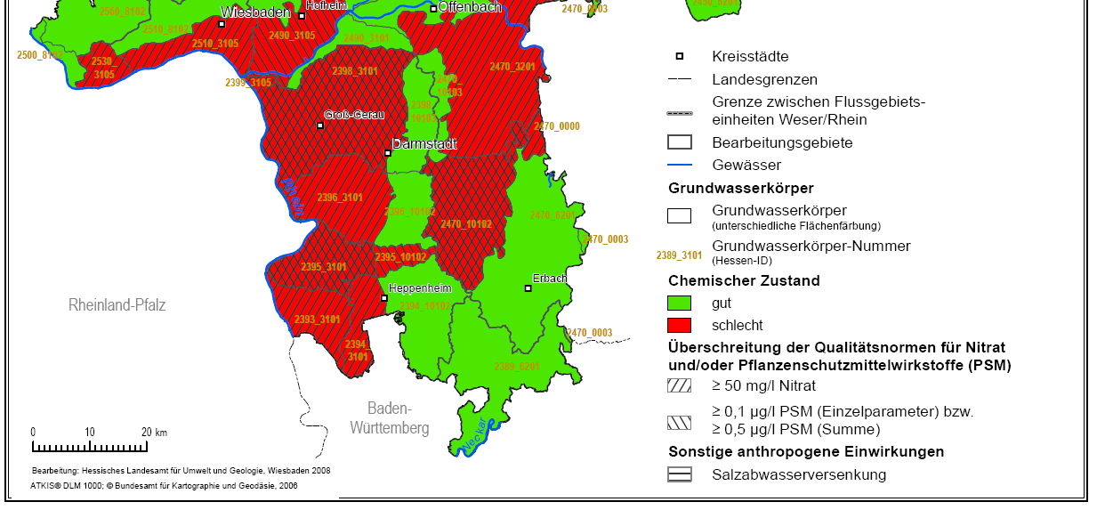 in Hessen davon 24 im schlechtem Zustand 14 GWK wegen Nitrat 3
