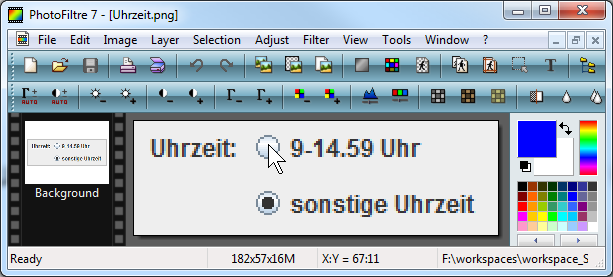 Hilfsmittel Screencapturer, z. B. FastStone Capture Bildanalyseprogramm mit Pixelangaben, z. B. Photofiltre ausgehend von links-oben muss relativ (67,11) geklickt werden http://www.